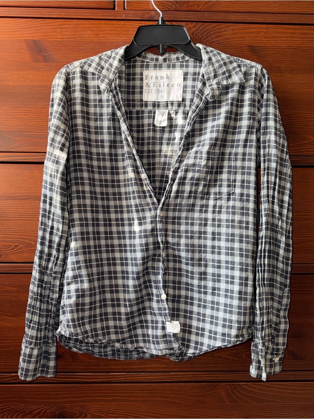 Frank & Eileen Barry Plaid Button-Up Shirt Gray Italian Cotton Size S